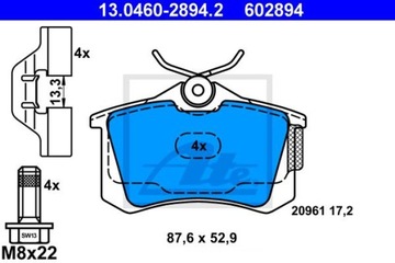 ATE 13.0460-2894.2 КОЛОДКИ ТОРМОЗНЫЕ ЗАД VW BORA/GOLF/POLO 97- БЕЗ ДАТЧИКА