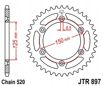 ЗУБЧАТКА ЗАДНЯЯ JT 42-ZĘBY KTM EXC 500 2012-2016