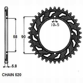 ЗУБЧАТКА ЗАДНЯЯ СТАЛЬ SUNSTAR 520 Z.44 SUNR1-3079-44