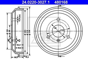 ATE 24.0220-3027 БАРАБАН ТОРМОЗНОЙ