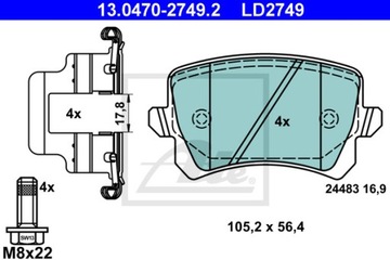 КОЛОДКИ ТОРМОЗНЫЕ ATE CERAMIC ATE 13.0470-2749.2