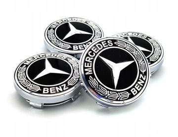 MERCEDES 60MM НОВЫЕ КОЛПАЧКИ 4 ШТ ЦЕЛЫЙ ЧЕРНЫЙ FULL