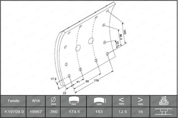 FERODO КОЛОДКИ ТОРМОЗНЫЕ КОМПЛЕКТ ПЕРЕД ЗАД 360X183 PODSTAWOWY MAN M