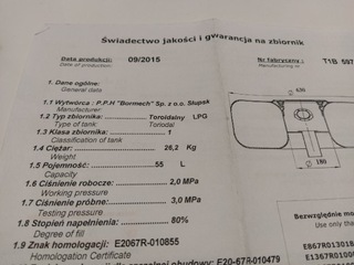 Dokument LPG Bormech 55l. ważny do 09.2025rok