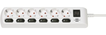 Удлинитель силовой STRIP 6 РОЗЕТОК отдельные выключатели 2м белый