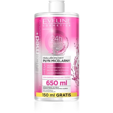 Eveline Cosmetics 3w1 hipoalergiczny hialuronowy płyn micelarny 650 ml