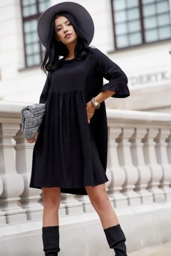 Черное платье оверсайз без сахара, размер М.