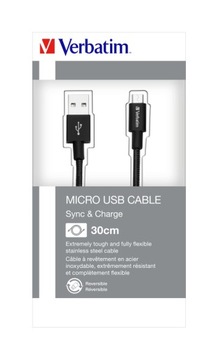 Кабель Verbatim micro USB-B(M) — USB-A(M), 0,3 м, черный