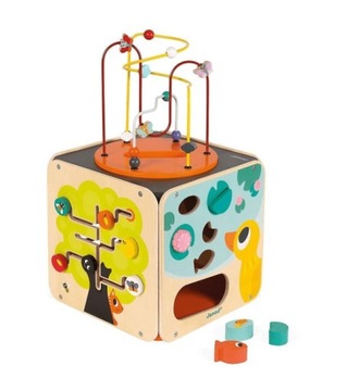 Многофункциональный развивающий кубик с петлей и сортером для детей 18м+, Janod