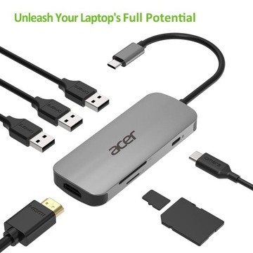 Концентратор USB-C 7 в 1 ACER METAL 3xUSB HDMI USB-C SD