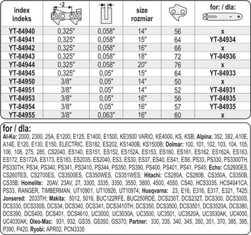 РЕЖУЩАЯ ЦЕПЬ ДЛЯ ПИЛЫ YATO 16'' 3/8' 1.3MM 57 ЗВЕНИЙ