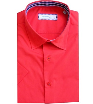 Letnia koszula męska czerwona S 37/38 slim fit