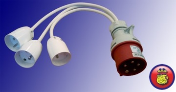 Przejściówka z wtyczki 16A/5 400V na 3 x 230V