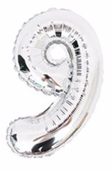 BALON 40CM CYFRA SREBRNA 9