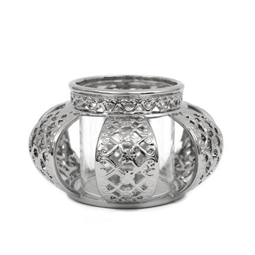 ŚWIECZNIK KORONA 13x9cm Z TULEJĄ SZKLANĄ CERAMICZNY NA TEALIGHT