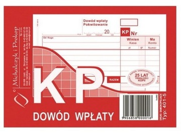 KP Dowód wpłaty 80 kartek Michalczyk i Prokop typ 401-5