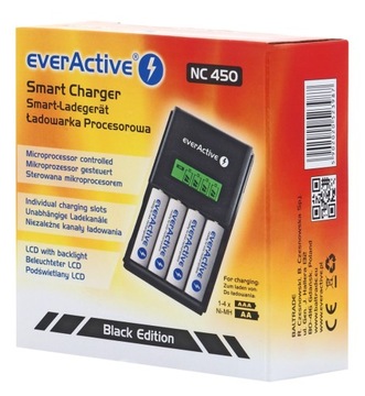 EverActive NC-450 Black 4-канальное зарядное устройство с ЖК-дисплеем