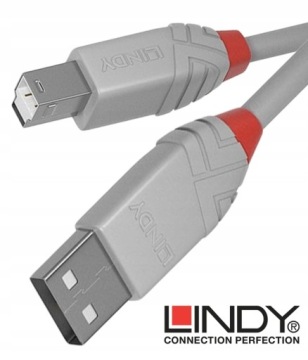 Lindy 36683 USB 2.0 A -B Серый кабель - 2M