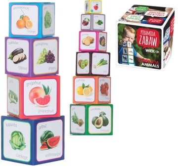 PIRAMIDA ZABAW DWUJĘZYCZNA Montessori OWOCE +1 LAT