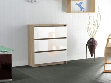 RICOPOŁYSK 3S SONOMA комод, 80 см, 3 ящика, АКРИЛОВЫЙ