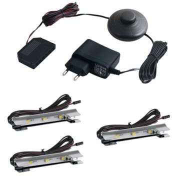 Zestaw LED 3x klips do szyb i półek + zasilacz