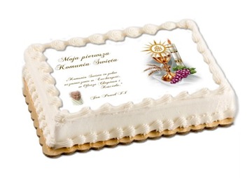 Opłatek na tort komunijny na komunię duży a4 napis