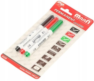 MARKER PERMANENTNY CZARNY CZERWONY ZIELONY 3 PISAK