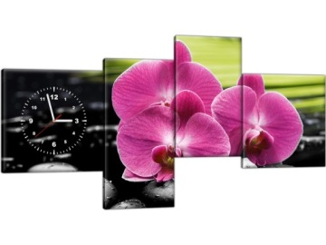Zegar ścienny 140x70 Różowy storczyk Kamienie SPA