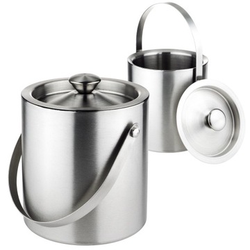 WIADERKO DO LODU COOLER POJEMNIK Z POKRYWKĄ na lód KOSTKI 1,5L STALOWE