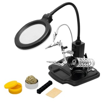 ZESTAW TRZECIA RĘKA DO LUTOWANIA LUPA LAMPA LED UCHWYTY PODSTAWKA SERWIS
