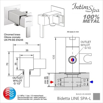 Bidetta LINE хромированный набор для биде IntimSpa