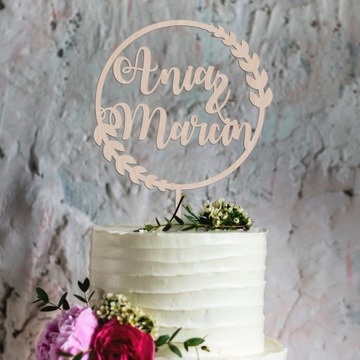 ТОПЕР ДЛЯ СВАДЕБНОГО ТОРТА, ИМЯ ИМЯ СВАДЬБА, КРУГ