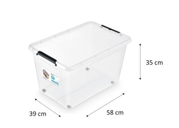 Pojemnik Plastikowy Przeźroczysty z Pokrywą 60L Pudełko Pudło Organizer