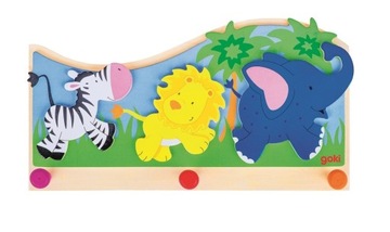 Goki drewniany Wieszak dziecięcy Zebra Lew Dekoracja ścienna dla dziecka