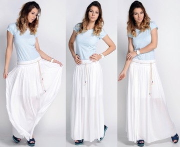 Белая длинная юбка с поясом