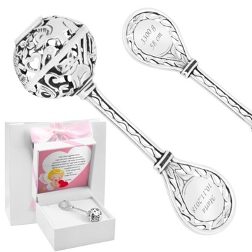 Grzechotka Srebrna 925 pamiątka na Chrzest Grawer