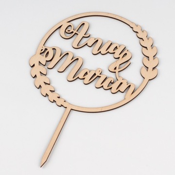 ТОПЕР ДЛЯ СВАДЕБНОГО ТОРТА, ИМЯ ИМЯ СВАДЬБА, КРУГ