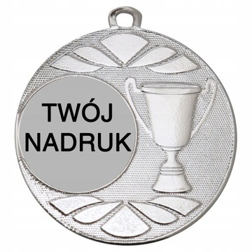 Srebrny MEDAL Z NADRUKIEM 50 mm puchar konkurs turniej zawody + WSTĄŻKA