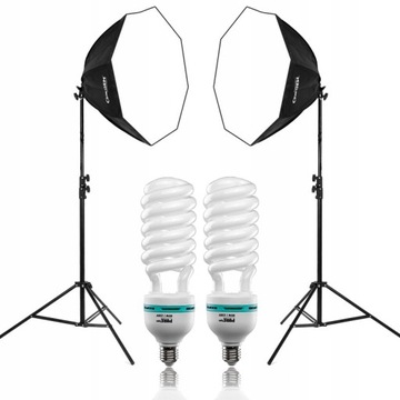 2x LAMPA FOTOGRAFICZNA SOFTBOX octa żarówka statyw