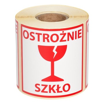Etykiety naklejki Ostrożnie szkło 10x10cm 500