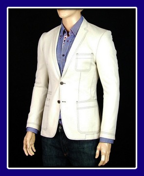 ROY ROBSON NEW BEIGE NUDE SLIM FIT PATCHED BLAZER