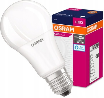 ŻARÓWKA LED E27 13W = 100W 6500K ZIMNA BIAŁA 1521LM A60 MOCNA OSRAM