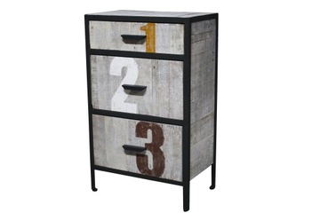 Komoda Drewniana Deski Bielona LOFT Metal VINTAGE