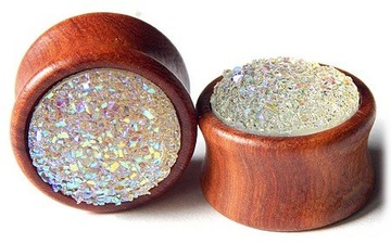 Plug tunel crystal drewno kryształki brokat 8mm