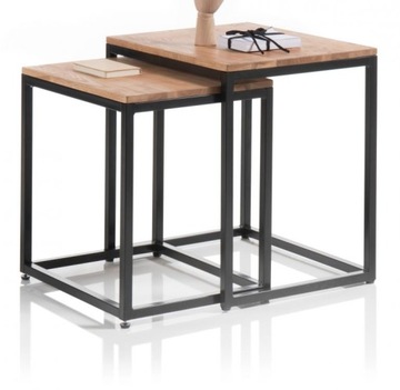 Zestaw 2 stolików lity dąb+metal Loft