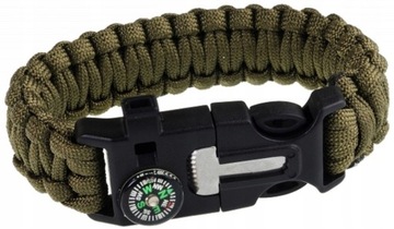 Bransoletka survival krzesiwo linka gwizdek kompas
