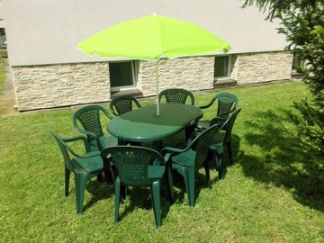 ЗЕЛЕНАЯ САДОВАЯ МЕБЕЛЬ 8+1 СТУЛЬЯ + ЗОНТИК