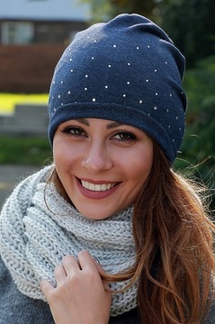 Хлопковая ШАПКА-Смурфетта со стразами ЦВЕТА