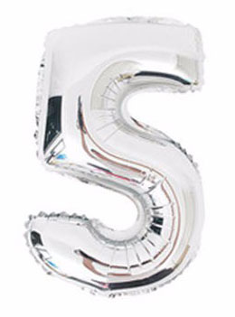 BALON 40CM CYFRA SREBRNA 5