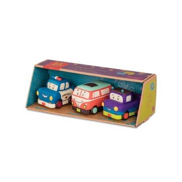 Zestaw aut B.Toys 3 szt Miękkie Napęd Sensoryczne Radiowóz Kamper Pick-up